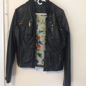 Leather jacket with hood